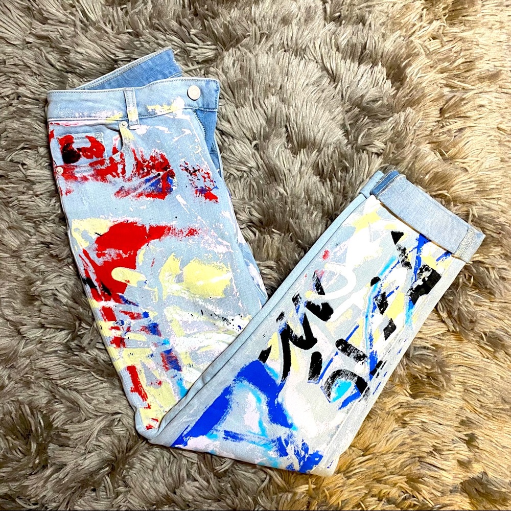 🎨Painted High-Waisted Boyfriend Jeans